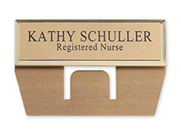 Engraved Metallic Name Badge || Custom Badges || Gold, 3" x 1", Pocket