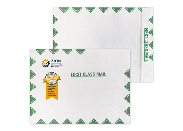 Tyvek® Envelope 10" x 13" Catalog || Custom Envelopes || Zip Stick®, Green First Class Border, Full Color